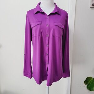 Eddie Bauer Travex Button Down Shirt Roll Tab Long Sleeve Top Purple Small Light